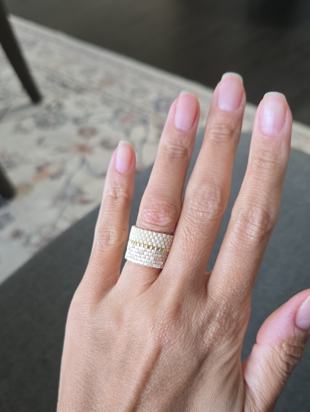 White and Gold Beaded Stackable Ring - Women Jewelry
